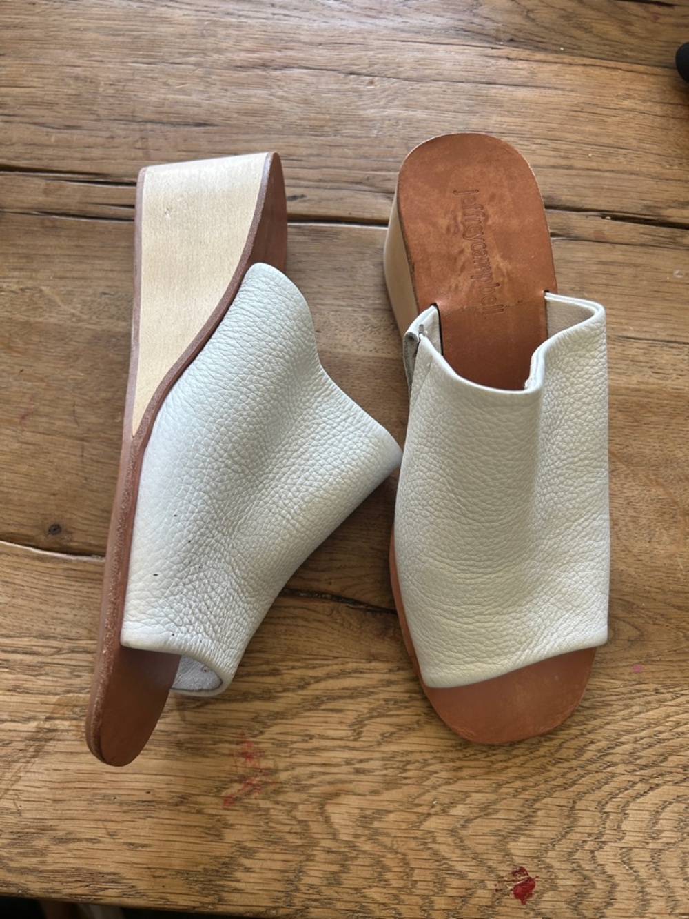 Jeffrey Campbell WILLOW Leather Slide Mules White wedge